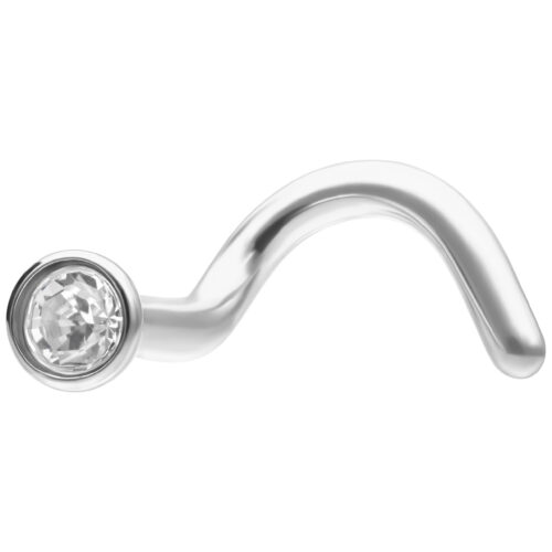 Silberner Titan-Nasenstecker mit kristallklarem Stein auf weißem Hintergrund