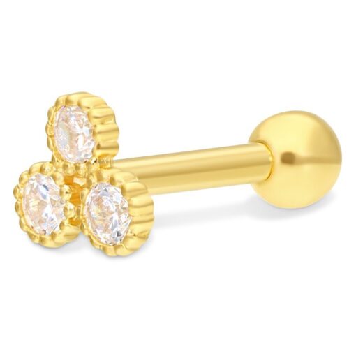 18k Earbarbell Three Crystals