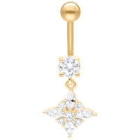 Goldenes Bananabell mit klarem Kristallanhänger auf weißem Hintergrund