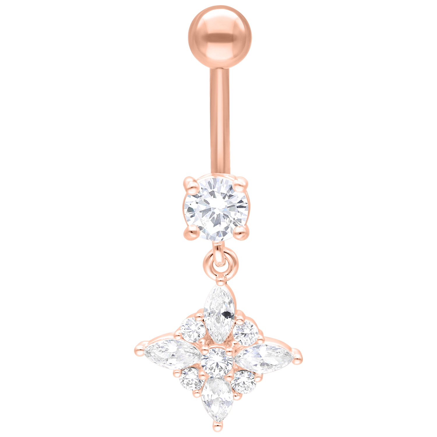 Roségoldenes Polarstar Bananabell mit funkelnden Kristallen auf weißem Hintergrund