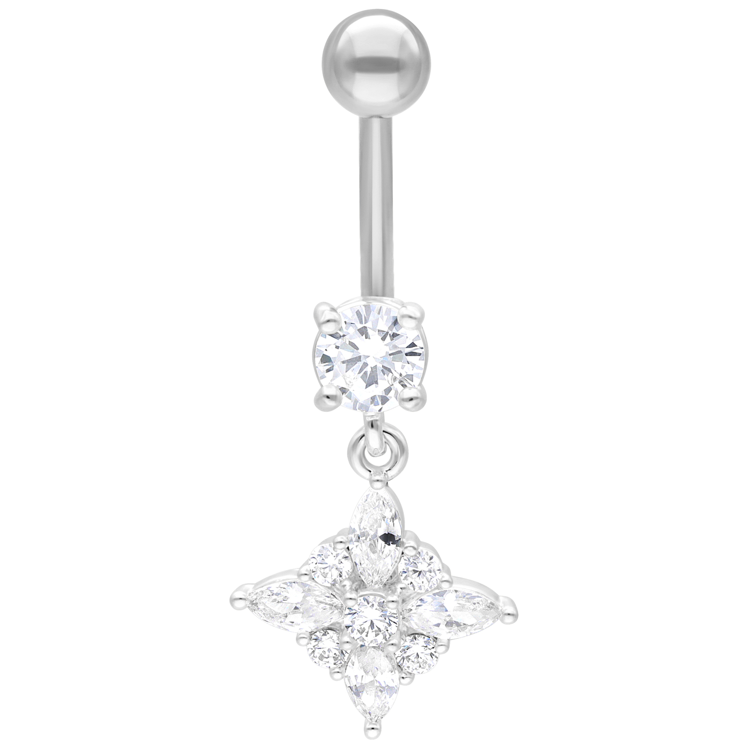 Silbernes Bananabell mit klaren Kristallen auf weißem Hintergrund