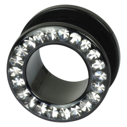 Schwarzer Tunnel aus Chirurgenstahl mit kristallklaren Kristallen, 4 mm Größe