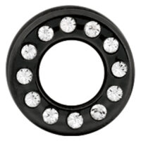 Schwarzer runder Titan-Tunnel mit kristallklaren Steinen auf weißem Hintergrund