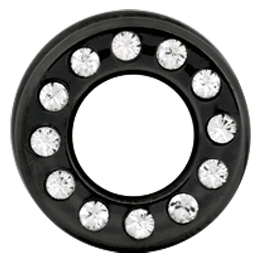 Schwarzer runder Titan-Tunnel mit kristallklaren Steinen auf weißem Hintergrund