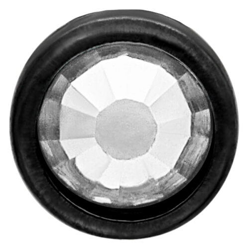 Schwarzer Titan-Nasenstecker mit klarem Kristall auf weißem Hintergrund