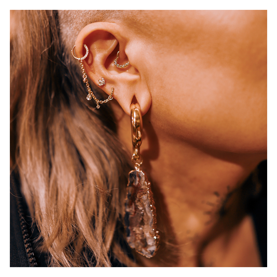 Crystal Dangling Teardrops Piercing Connection Chain Crystal Dangling Teardrops Piercing Connection Chain