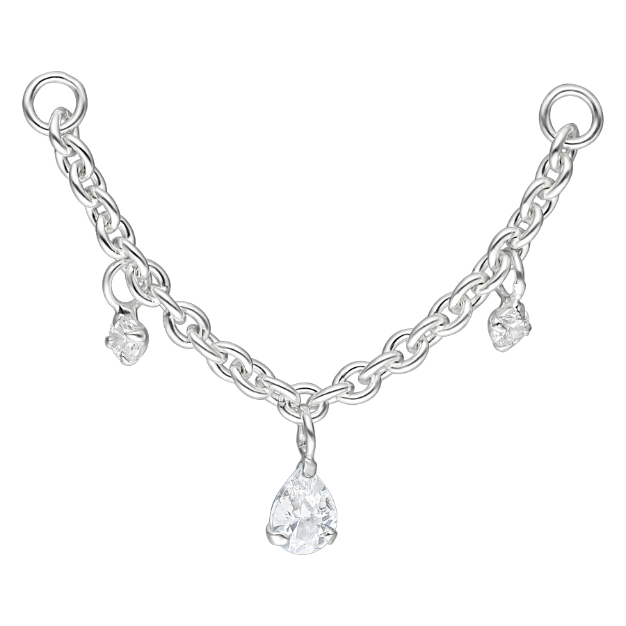 Crystal Dangling Teardrops Piercing Connection Chain Crystal Dangling Teardrops Piercing Connection Chain