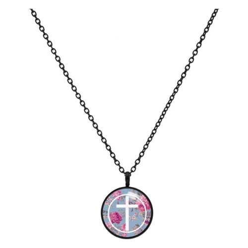 Cross Roses Blue Necklace