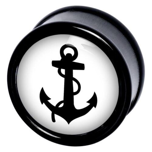 Schwarzer Plug mit Anker-Design auf weißem Hintergrund