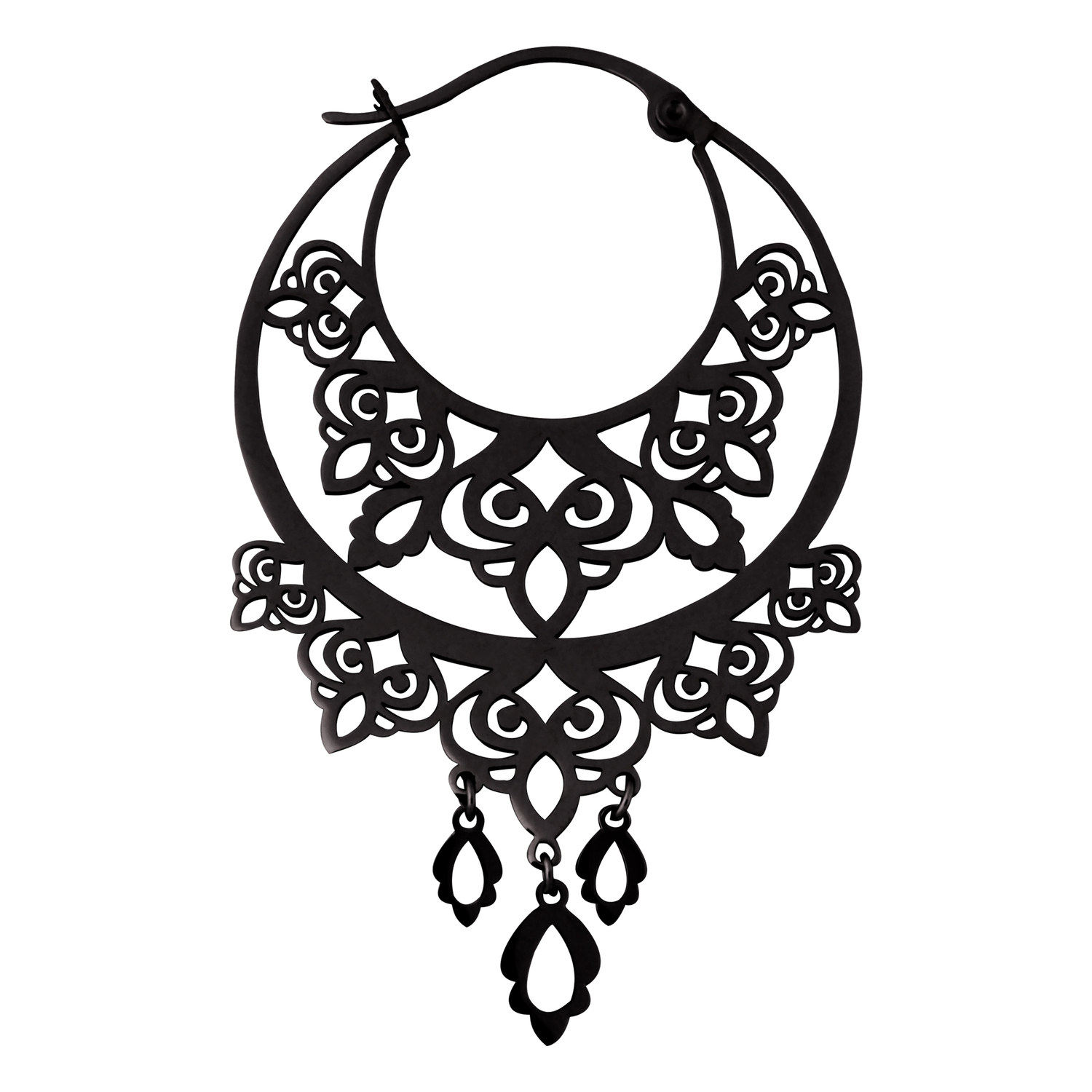 Schwarze Barock Ohrringe aus Chirurgenstahl Schwarze barocke Ohrringe aus Chirurgenstahl 316L mit Klappverschluss