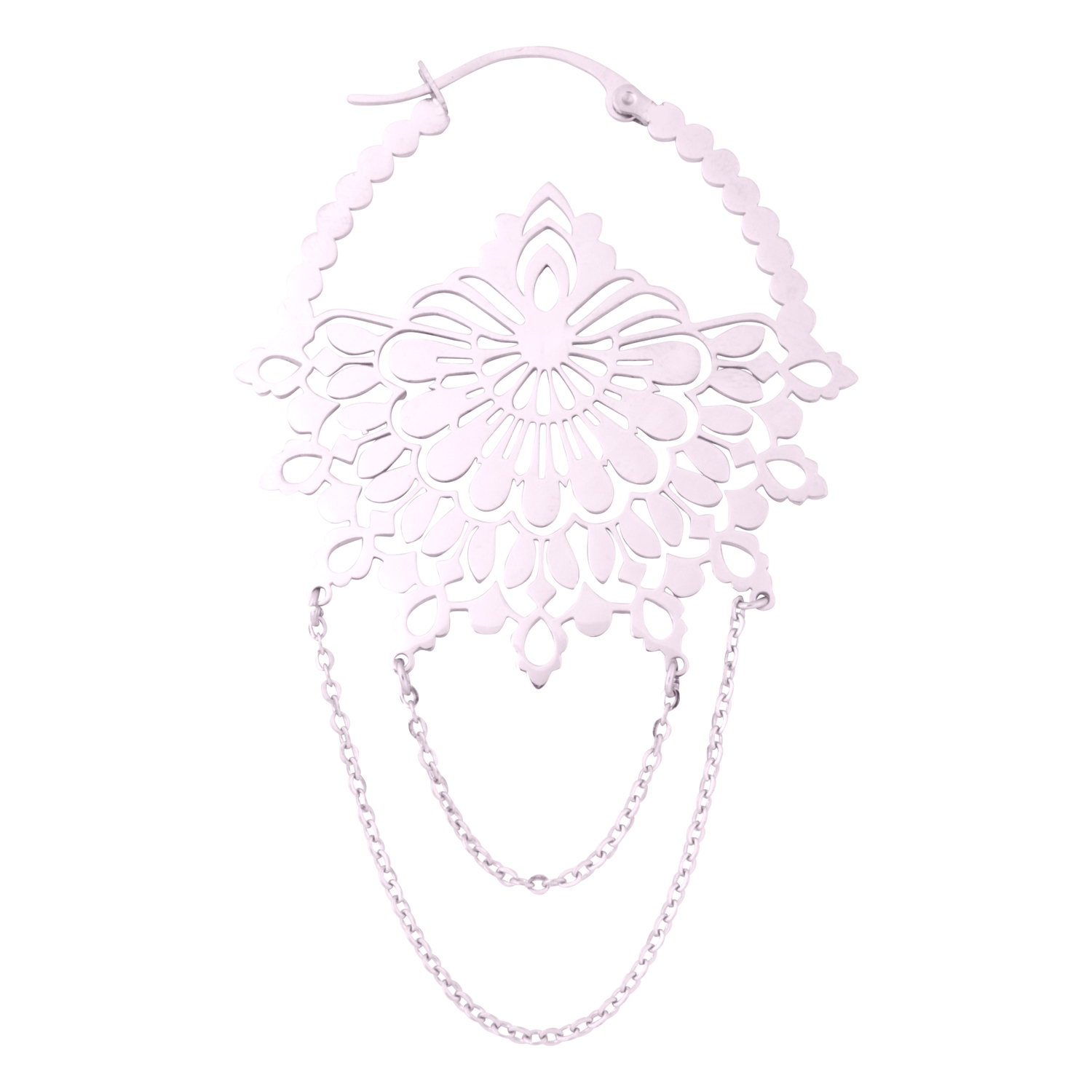 Silberne Ohrringe aus Chirurgenstahl mit floralem Design und Kettenanhang