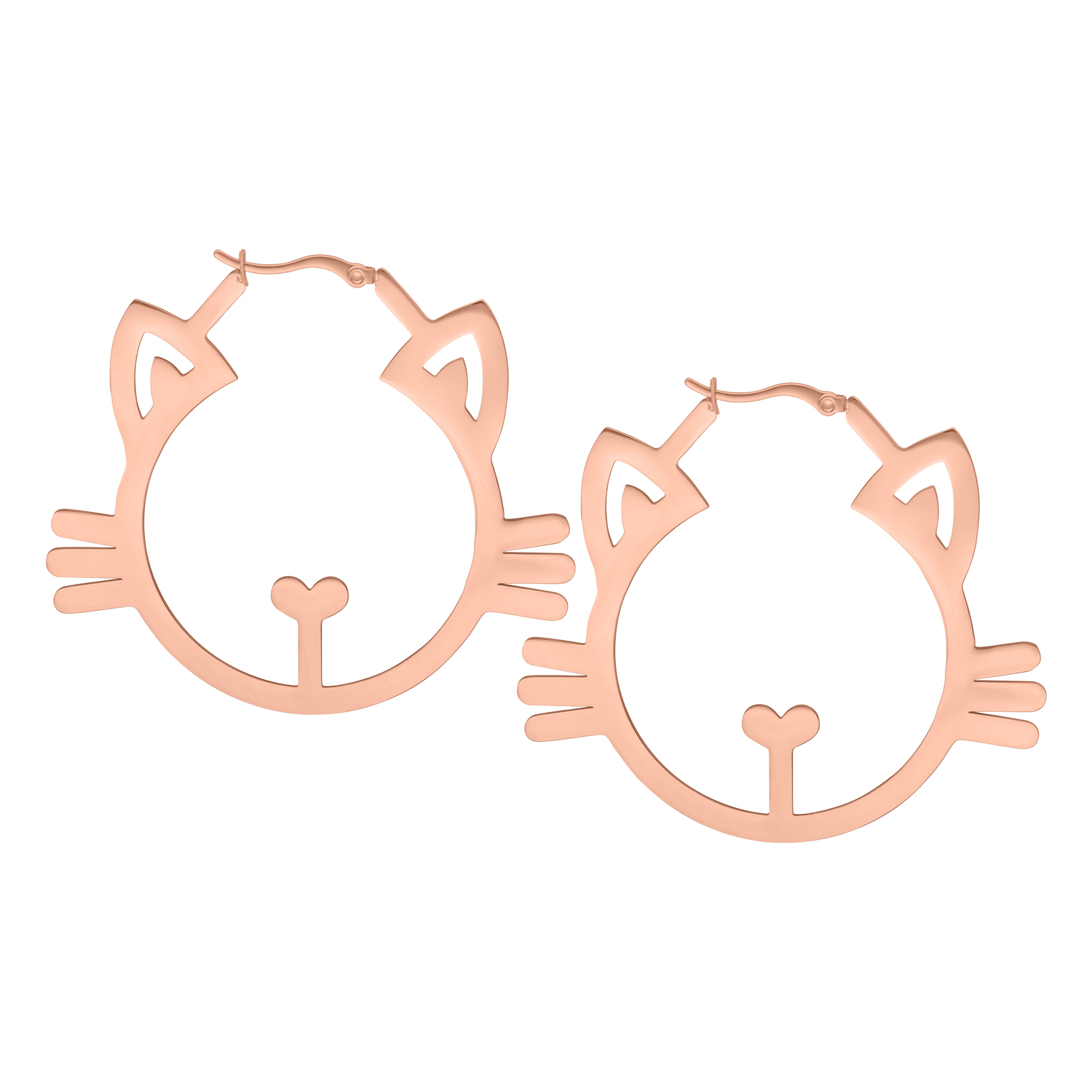Roségoldene Ohrringe in Katzenform auf weißem Hintergrund