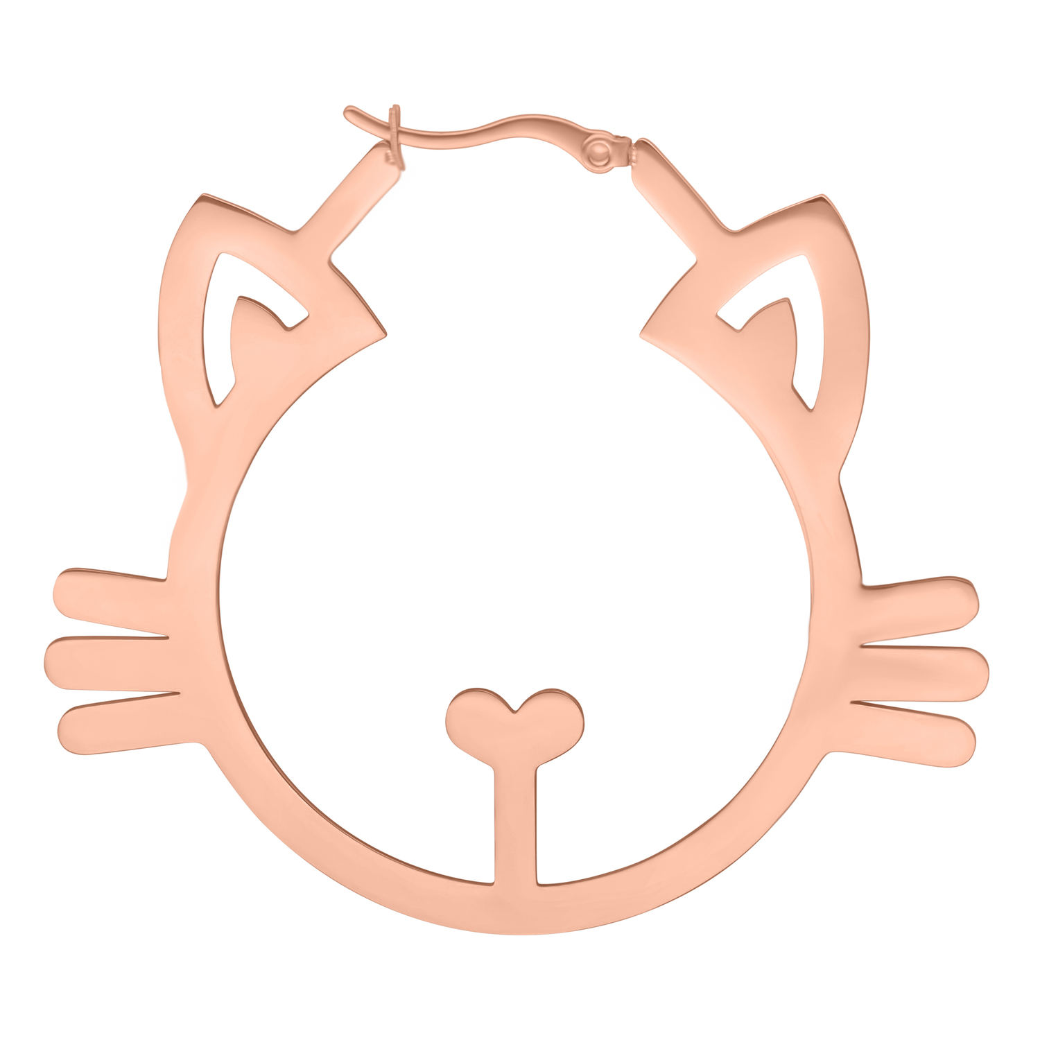 Roségoldene Ohrringe in Katzenform aus Edelstahl vor weißem Hintergrund