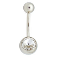 Silberner Bauchnabel Bananabell mit klarem Kristall auf weißem Hintergrund