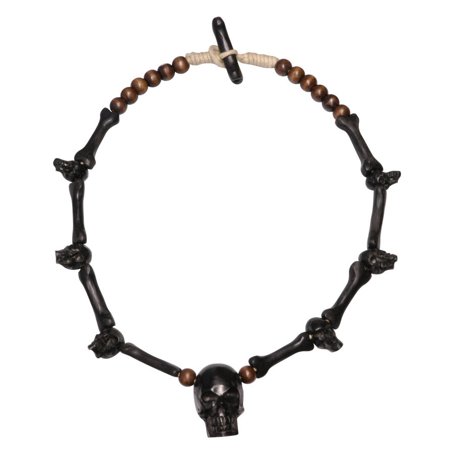 Handcarved Skull Necklace 02 Black Wood