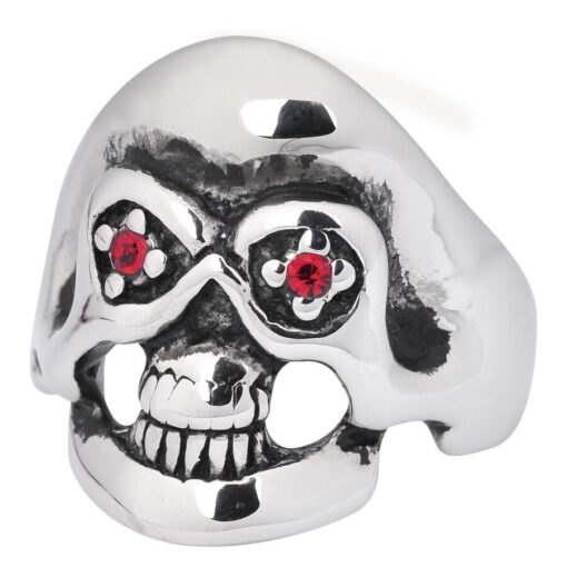 Stainless Steel Ring Skull Red Eye