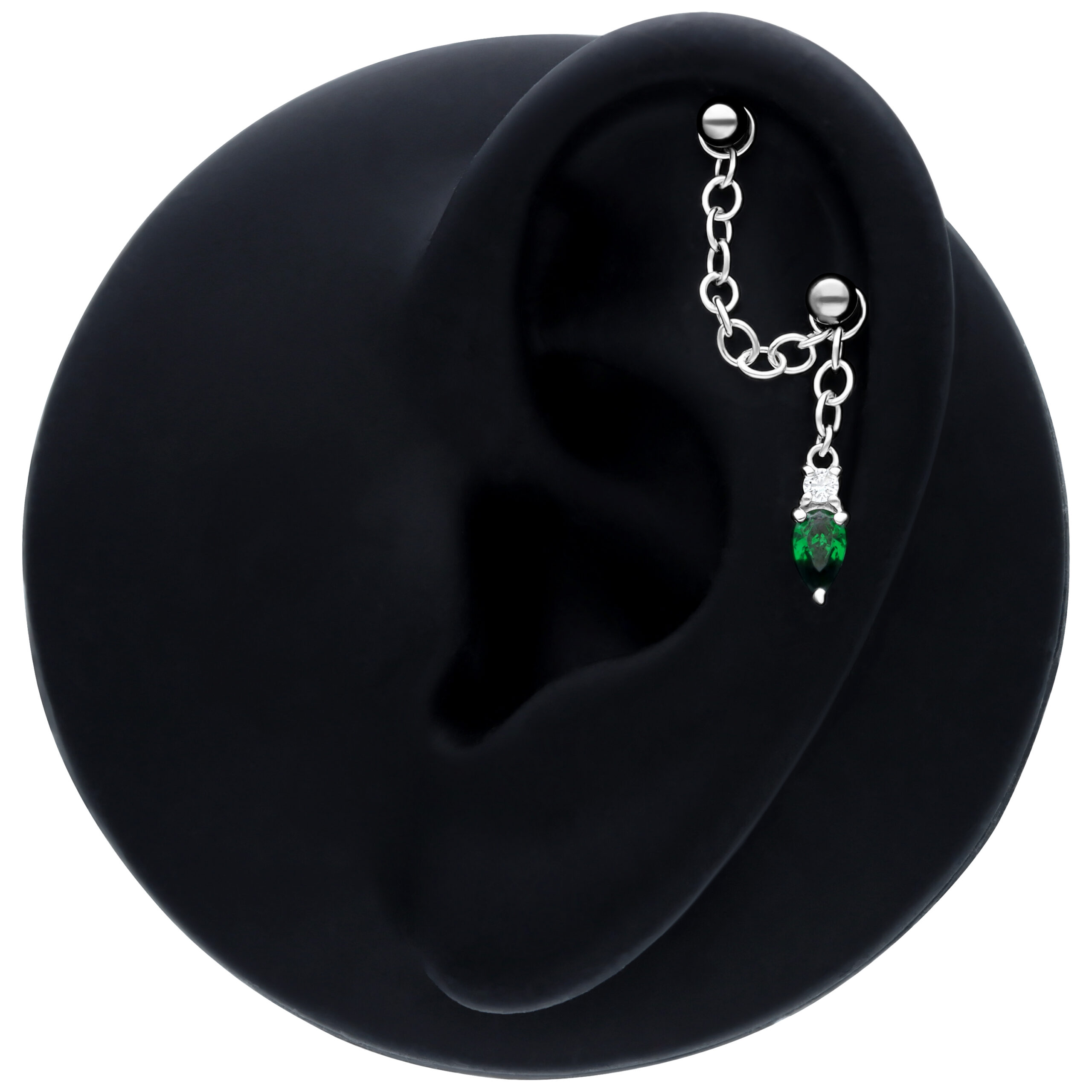 Dangling Emerald Crystal Piercing Connection Chain Dangling Emerald Crystal Piercing Connection Chain
