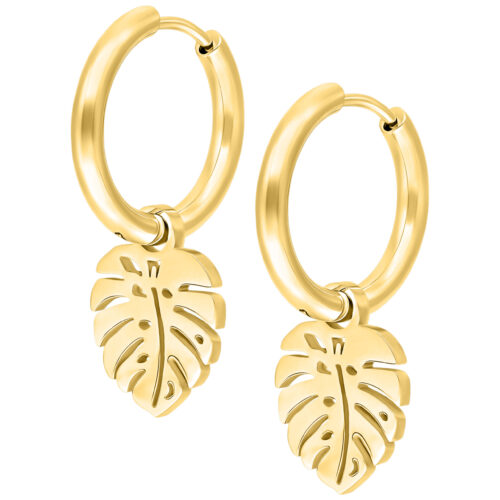 Little Monstera Leaf Hoops - Golden Metal