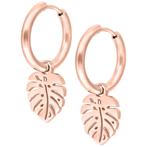 Little Monstera Leaf Hoops - Rosegold