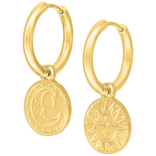 Little Sun Moon Hoops - Golden Metal