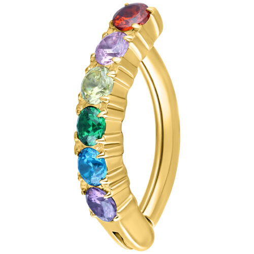Rainbow Crystal Belly Arch Clicker - Golden Metal