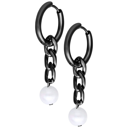 Little Chunky Pearl Hoops - Black Metal