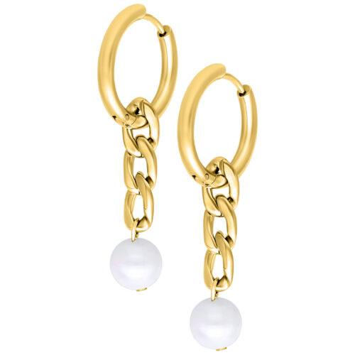 Little Chunky Pearl Hoops - Golden Metal