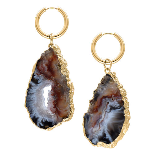 Little Indian Agate Hoops - Golden Metal