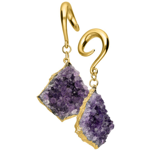 Amethyst Crystals Ohrgewichte - Golden Metal