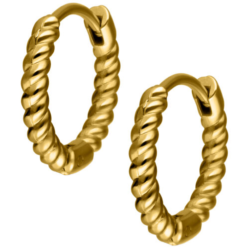 Twisted Little Hoops Pairs 10 mm - Golden Metal