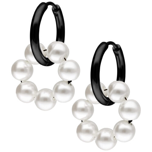 Little Pearl Circle Hoops - Black Metal