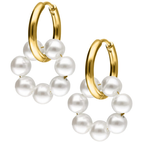 Little Pearl Circle Hoops - Golden Metal