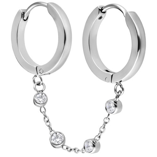 Double Huggie Connected Crystal Chain Hoops
