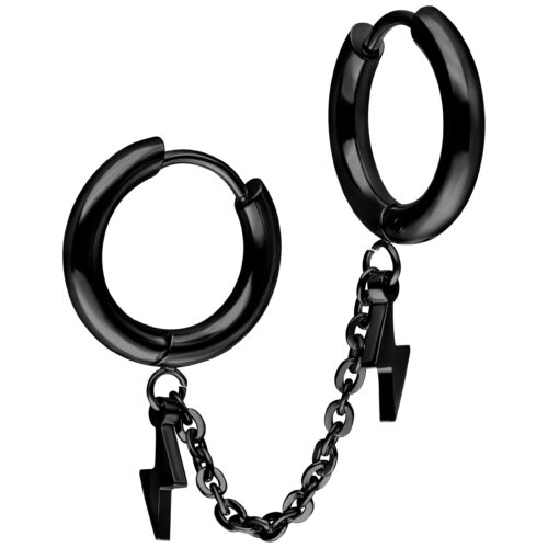 Double Huggie Connected Flash Hoops - Black Metal