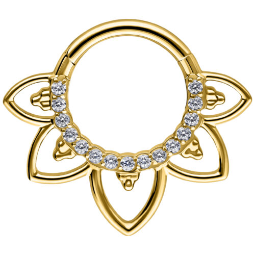 Flower Lines Crystal Septum Clicker - Golden Metal