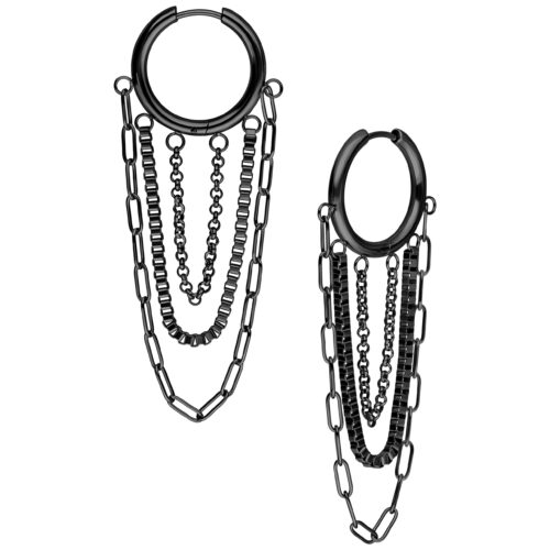 Multilayer Chain Hoops Pair - Black Metal