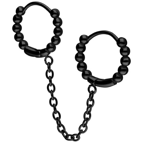 Double Huggie Connected Ball Hoops 1.0 x 10.0 - Black Metal