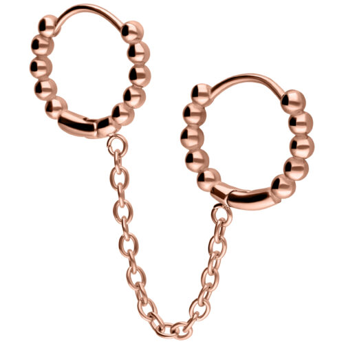 Double Huggie Connected Ball Hoops 1.0 x 10.0 - Rosegold