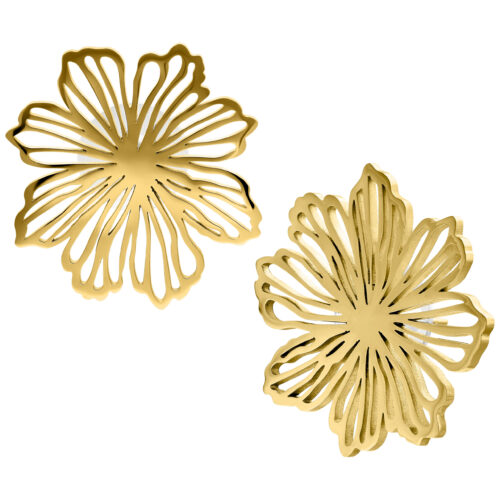 Fine Flower Earstuds Pair - Golden Metal