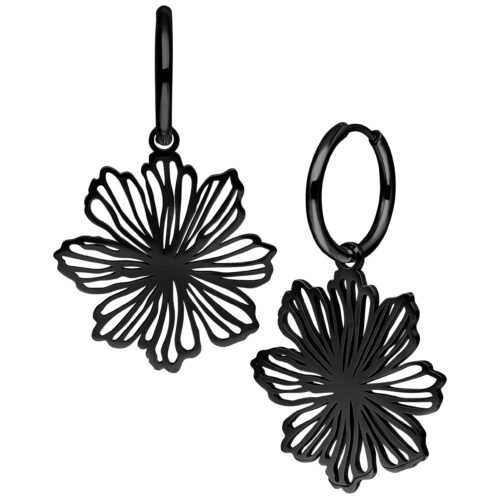 Fine Flower Hoops - Black Metal