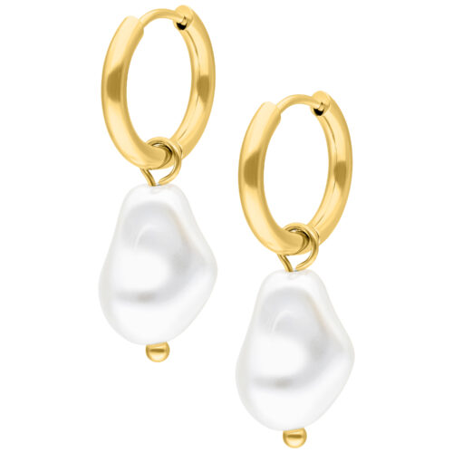 Baroque Pearl Hoops - Golden Metal