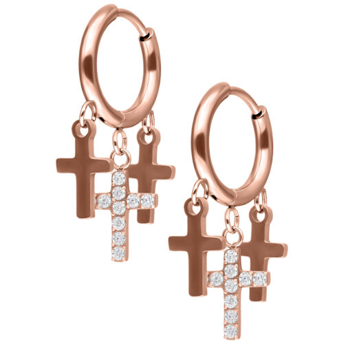 Little Dangling Cross Hoops - Rosegold