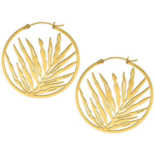 Noble Leaf Hoops Pair - Golden Metal