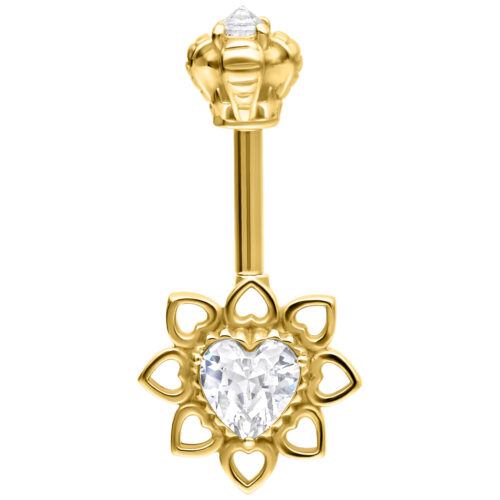 Vertical Helix Crystal Flower Barbell - Golden Metal