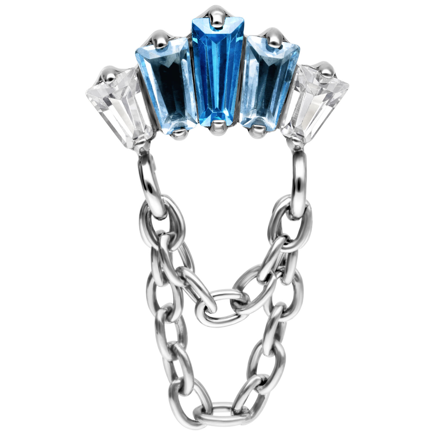 Silberner Push Fit Aufsatz mit lavendel und türkisfarbenen Kristallen und Ketten