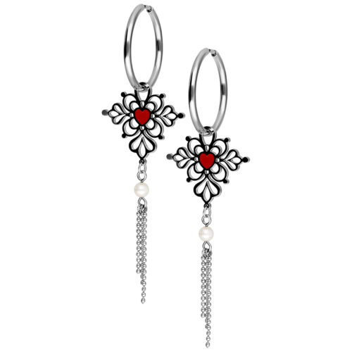 Little Sacred Heart Enamel Hoops Pair - Silvercoloured Metal