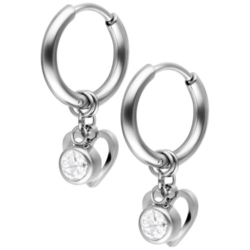 Mini Heart with Crystal Hanger Hoops Pair