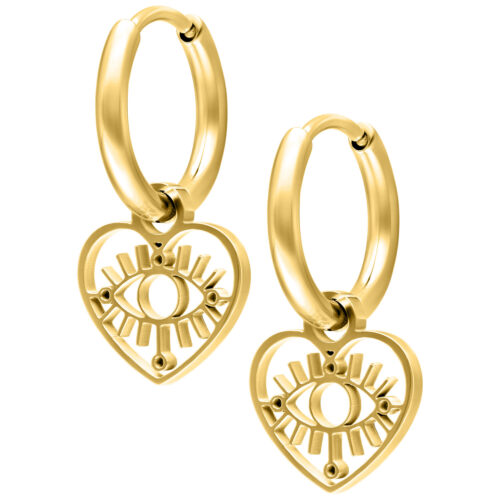 Mini Heart Eye Hoops Pair - Golden Metal