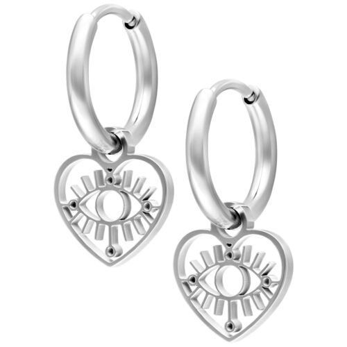 Mini Heart Eye Hoops Pair - Silvercoloured Metal