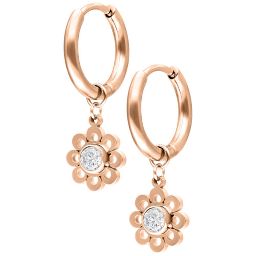 Mini Crystal Flower Hoops Pair - Rosegold